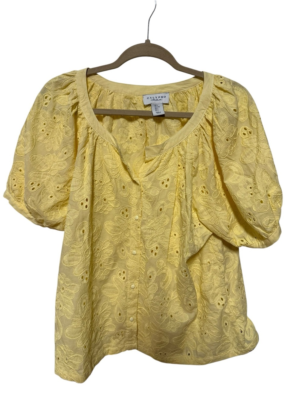 Pale Yellow Eyelet Puff Sleeve Top